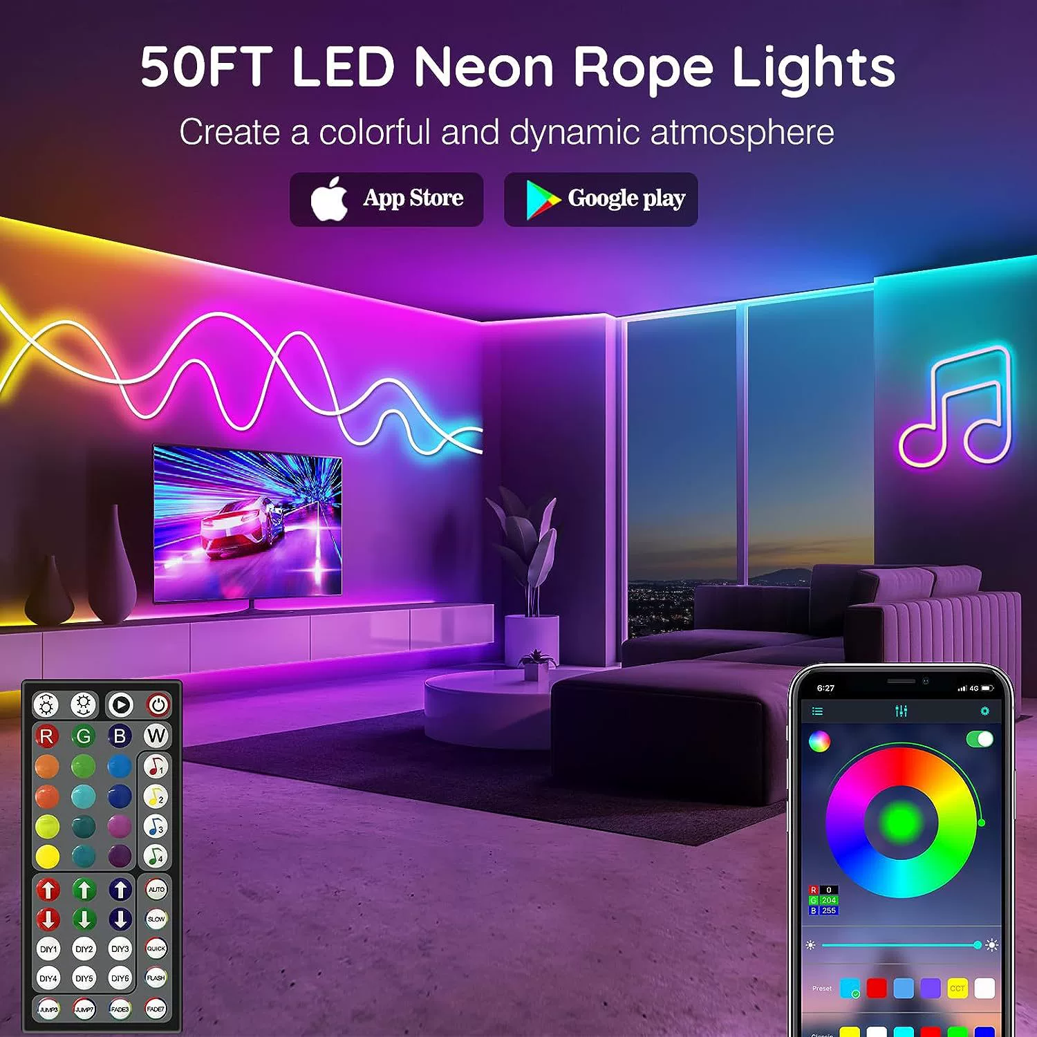 Кросс-бордер взрыв LED неоновый свет, с пультом управления APP IP65 гибкие неоновые фонари 24V RGB