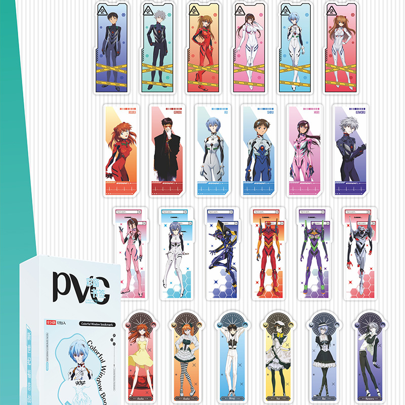 PVC anime character bookmarks set, 12‑pack box (2 pcs/pack), 24 assorted designs