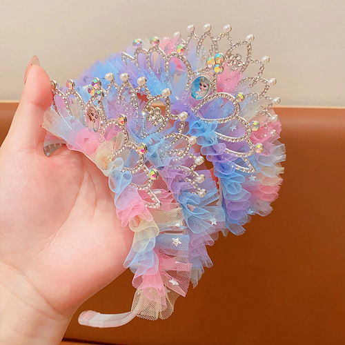 Children's Headband Princess Elsa Mesh Crown Hair Clip Girls' Frozen Non-Slip Hair Accessories Anti-Hair Damage Headwear
