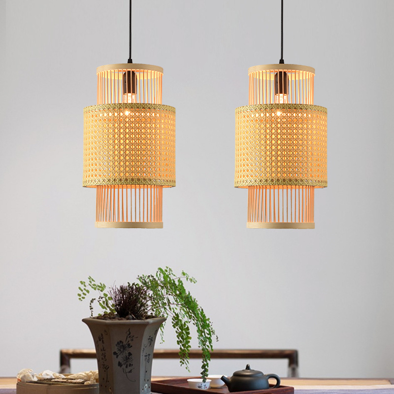 Nuevo restaurante chino de bambú trenzado lámpara candelabro Zen sala de té residencial lámpara de arte de bambú hotel retro tienda de olla caliente lámpara trenzada de caña