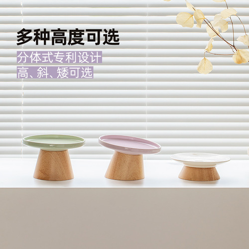 Ceramic high and low feet anti-tipping cat bowl cat food snacks freeze-dried cans anti-cervical pet plate puppy food bowl