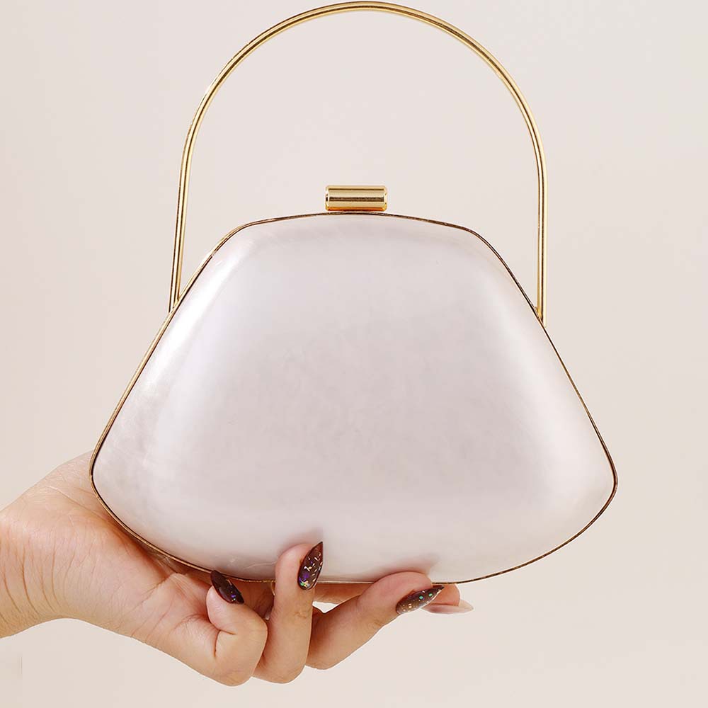 Pochette in acrilico trasparente – Borsa da sera alla moda con chiusura magnetica, tasca per telefono, design minimalista (bianco conchiglia, finiture argentate)_voghion.com