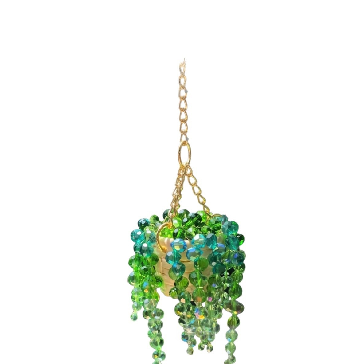 Creative Crystal Bead String Hanging Basket Car Rearview Mirror Decoration Pendant, Personalized Trendy Interior Gift Item