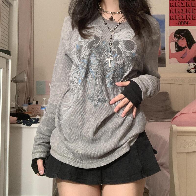 202 autumn and winter new casual sweater T-shirt European and American Halloween skull printed long sleeve pullover women's top