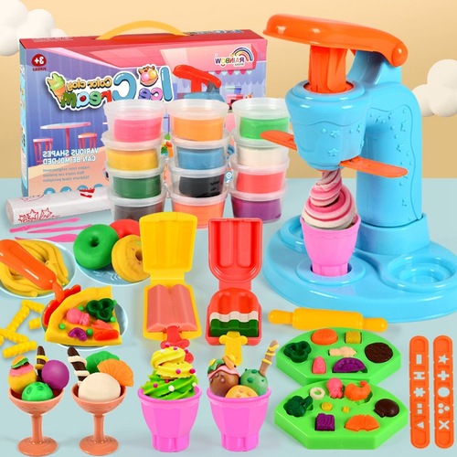 Small Wheat Clay Burger Machine Ice Cream Machine Children Modeling Clay DIY Toy Set for Boys and Girls 6