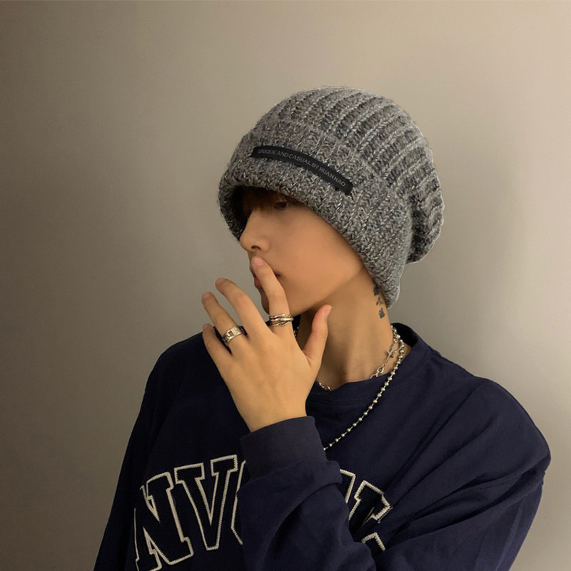 Men's Hats autumn and winter trendy couple wool hats for men and women warm and versatile cold hats large head circumference knitted hats for men_voghion.com