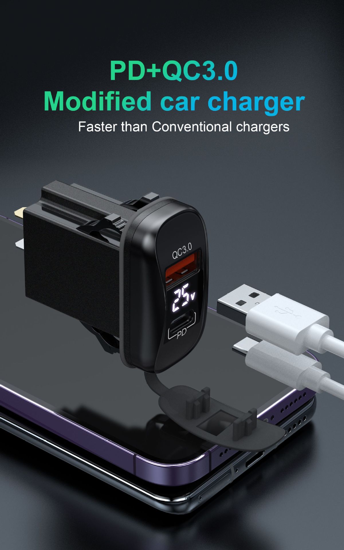Cross-Border Car and Rv Modified Car Charger Pd30W38W Car Charger Super Fast Charging Mobile Phone Charging Head Manufacturer