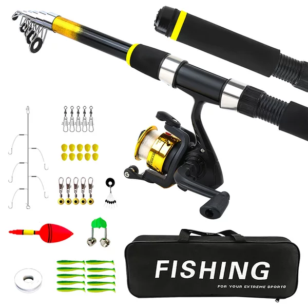 Foreign trade lure rod set 1.8M/2.1M telescopic fiberglass sea rod, casting rod, artificial bait, fishing reel, fishing gear bag wholesale