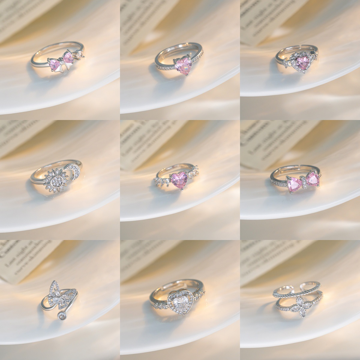 2025年新款日韩爆款戒指女设计几何镶钻爱心锆石冷淡风开口指环
