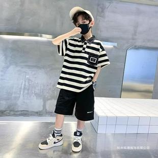 Korean Ty Kidsren's Clothing Boys' Polo Shirts Summer Wear 2023 Kidsren's Stripesd Short-Sleeved T-Shirts Big Kidsren's Tops Trendyy Outfits