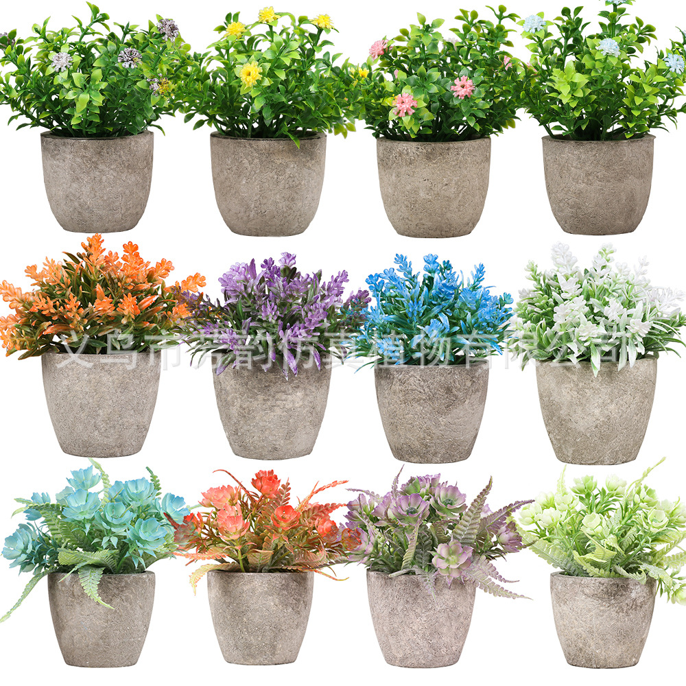 Mini Planta Artificial en Maceta de Pulpa de Plástico para Decoración del Hogar y Escritorio