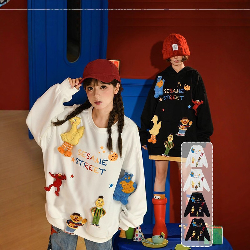 潮酷* 穿搭加绒连帽卫衣女学生装秋冬季新款宽松休闲上衣百搭女装