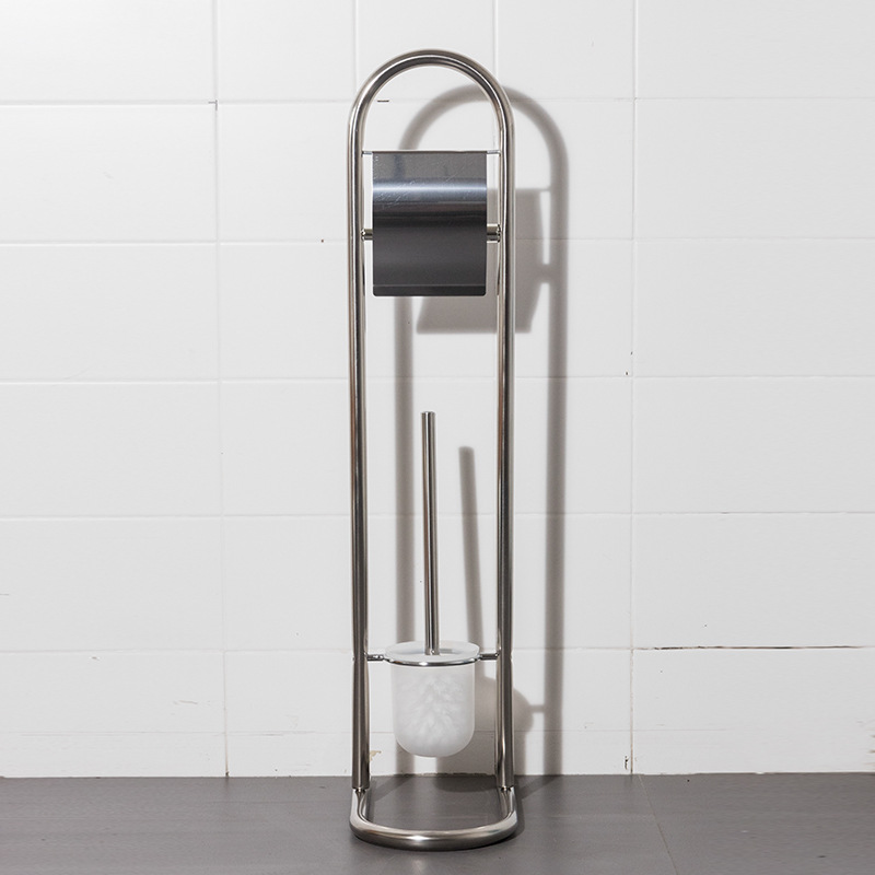 Estante de limpieza de piso móvil, soporte de papel higiénico, cepillo de inodoro, soporte de toallas de papel de acero inoxidable integrado, sin perforación, comercio exterior