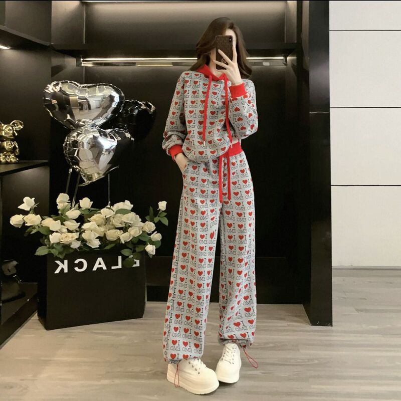 Lively and Youthful Casual Sports Suit for Women 2025 Autumn New Style Playful and Cute Hooded Sweatshirt and Wide-Leg Pants Two-Piece Set Lively and Youthful Casual Sports Suit for Women 2025 Autumn New Style Playful and Cute Hooded Sweatshirt and Wide-Leg Pants Two-Piece Set