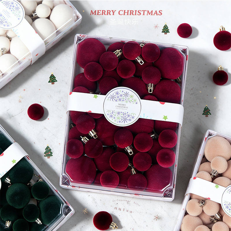 New cross-border product: Christmas ball flocking set of 42 pieces, velvet Christmas tree ornaments, holiday atmosphere decorations New cross-border product: Christmas ball flocking set of 42 pieces, velvet Christmas tree ornaments, holiday atmosphere decorations