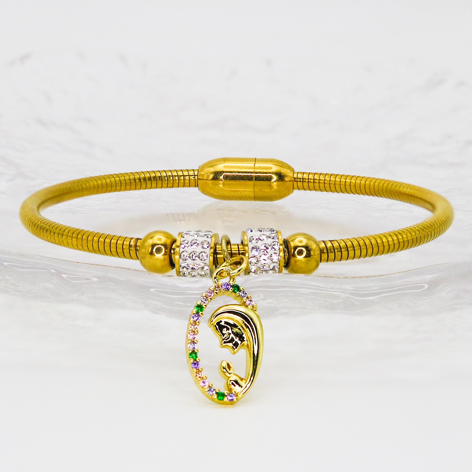 Titanium Steel Material Mother'S Day Festival Simple Style Classic Style Letter Titanium Steel Bangle In Bulk