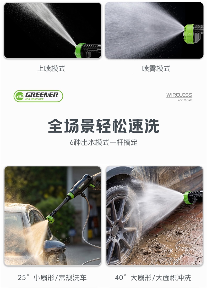 Green Forest Car Wash High-Pressure Water Gun, Household Cleaning Machine, Wireless High-Power Water Pump, Powerful Pressure-Boosting Home Floor Cleaning Tool
