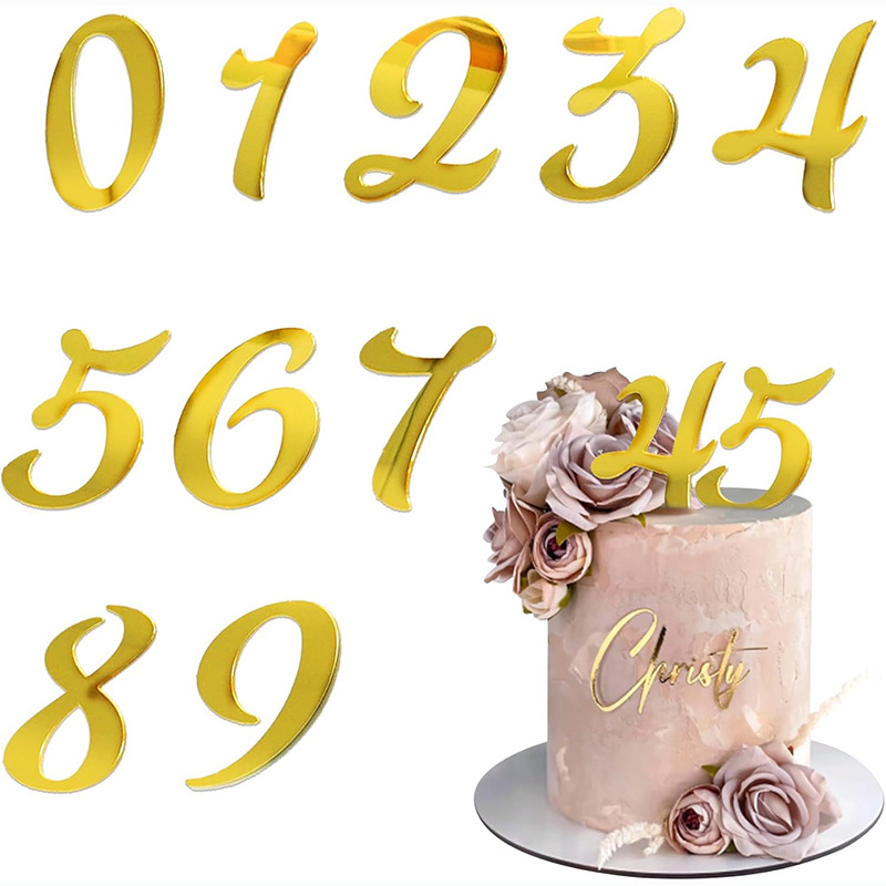 Cross-Border Acrylic Digital Cake Inserts Birthday Cake Decoration Inserts Holiday Party Supplies Dessert Ornaments