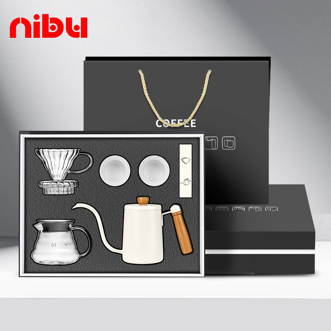 Nibu nuevo conjunto de café de fabricación manual, caja de regalo de negocios de café, taza de café de fabricación manual, papel de filtro de taza de fabricación manual, 6 conjuntos