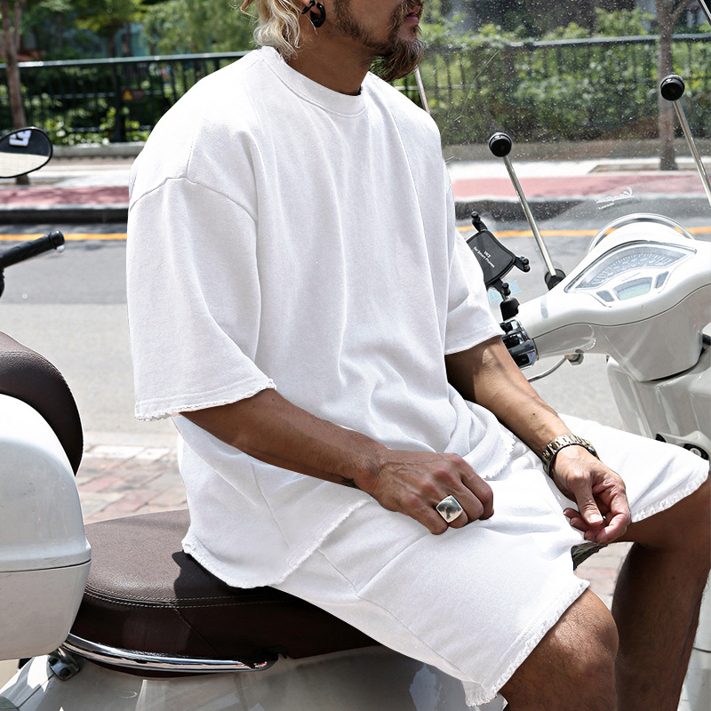 427g Weight Short Sleeve Sleeve Length Cotton Blend Fabric Type Shorts Sets Sets Type 2 Pieces Set Quantity Sports Occasion Round Neck Neckline Regular Fit Fit Type Solid Color Pattern Summer, Spring Season Men's Gender Casual Style Men's Solid Color Shorts Sets Men's Clothing 无