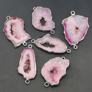 Aliexpress Amazon Hot-Selling Natural Stone Rose Red Brazilian Agate Imitation White Golden Pendant Connector