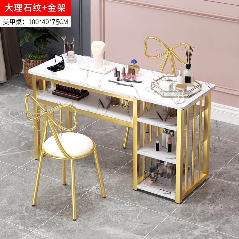 Eryouwei mármol red manicure ligera de lujo mesa japonesa simple mesa de manicure mesa y silla conjunto de imitación de doble