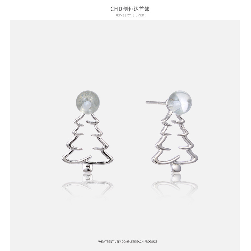 925 plata esterlina árbol de Navidad pendientes mujeres europeas y americanas ins viento hueco de Navidad nuevos pendientes de diseño simple pendientes al por mayor
