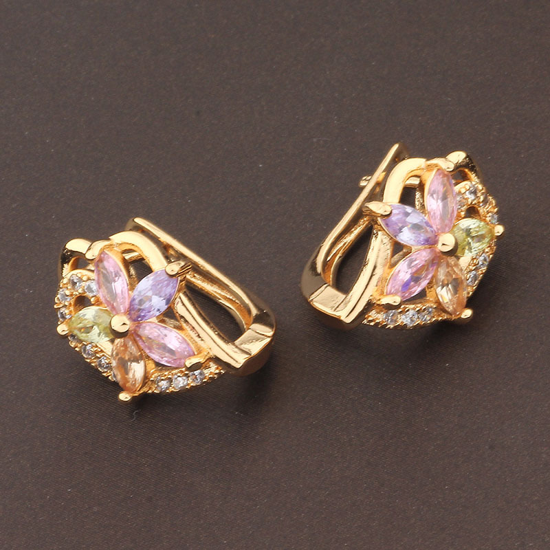 Aretes de Argolla de Flor con Circonia Galvanizado para Mujeres image 5