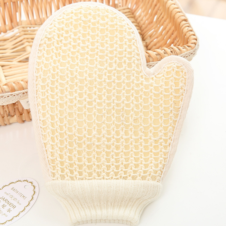 Venta al por mayor de fábrica de guantes de toalla de baño de yute Toalla de baño guantes de baño de ramio toalla cuadrada de doble cara guantes de baño