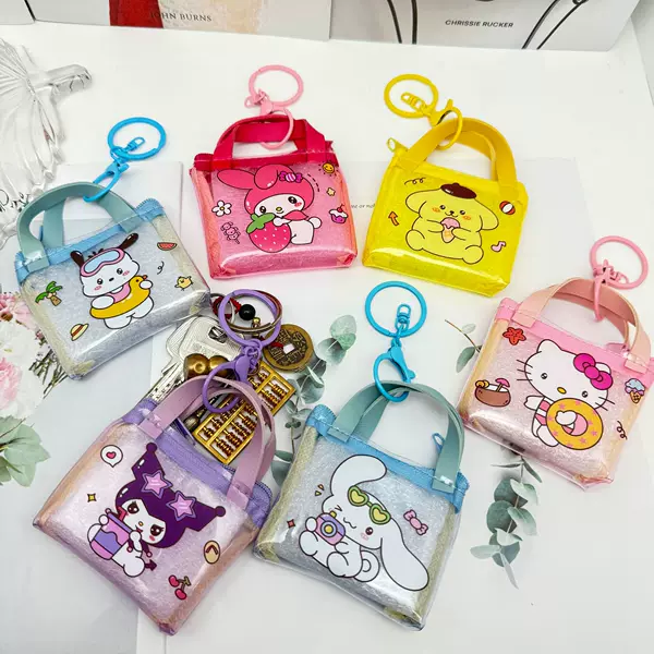 Mini Cartoon Pvc Transparent Coin Cosmetics Bag Primary School Bag Pendant Jewelry Claw Machine Toy Prizes