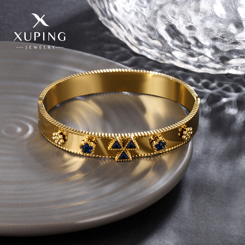 Xuping joyas molino de viento de tres hojas colorido brazalete de piedra preciosa ancha chapado en oro 24 quilates temperamento joyas de moda