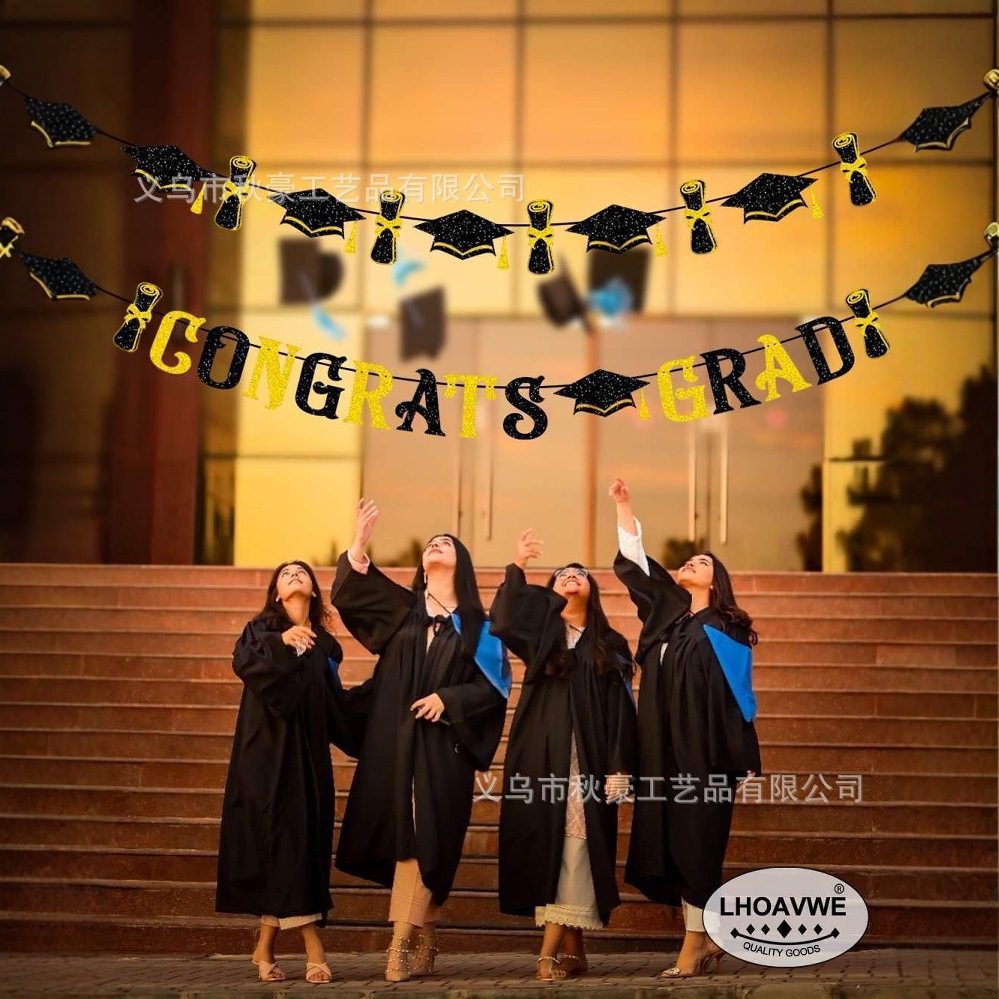 Decoración de la ceremonia de graduación transfronteriza tira de banderas tira de flores decoración de la temporada de graduación de la universidad felicitaciones tira de banderas