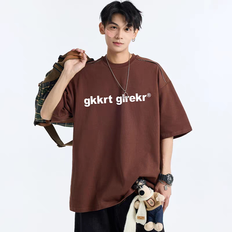 厚手の立体プリント純綿半袖Tシャツ メンズ トレンドブランド ゆったり 夏 薄手 カジュアル 五分袖トップス|undefined