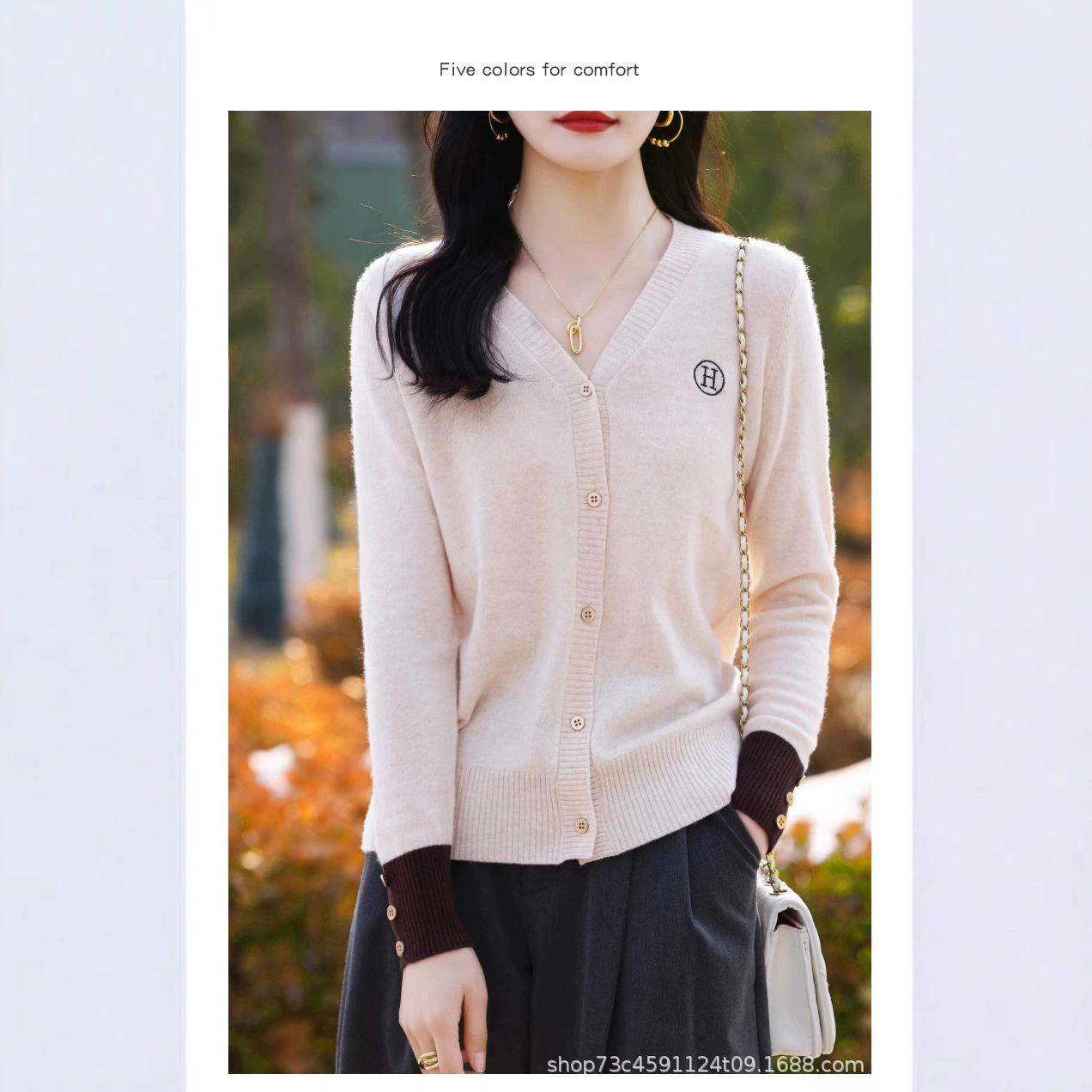 Тонкий дикий шерстяной свитер женская мода минус возраст вязаный свитер иностранный свитер сплошной цвет V-образный шерстяной кардиган женский