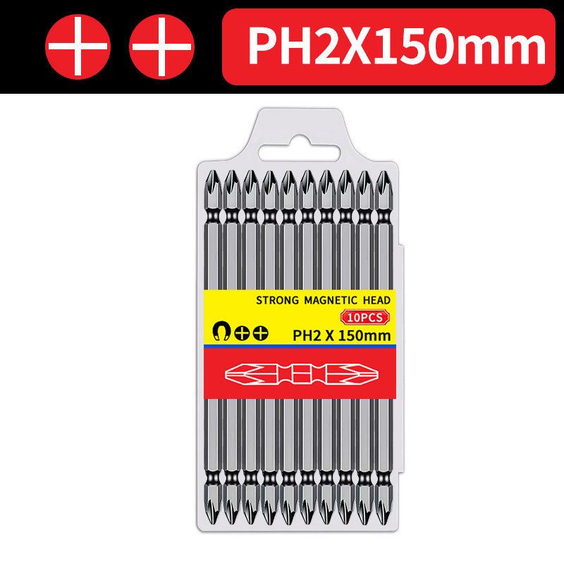 Auténtico destornillador magnético fuerte S2 cabezal de destornillador eléctrico superduro juego de combinación de una palabra cabezal de cruz de doble cabezal alargado