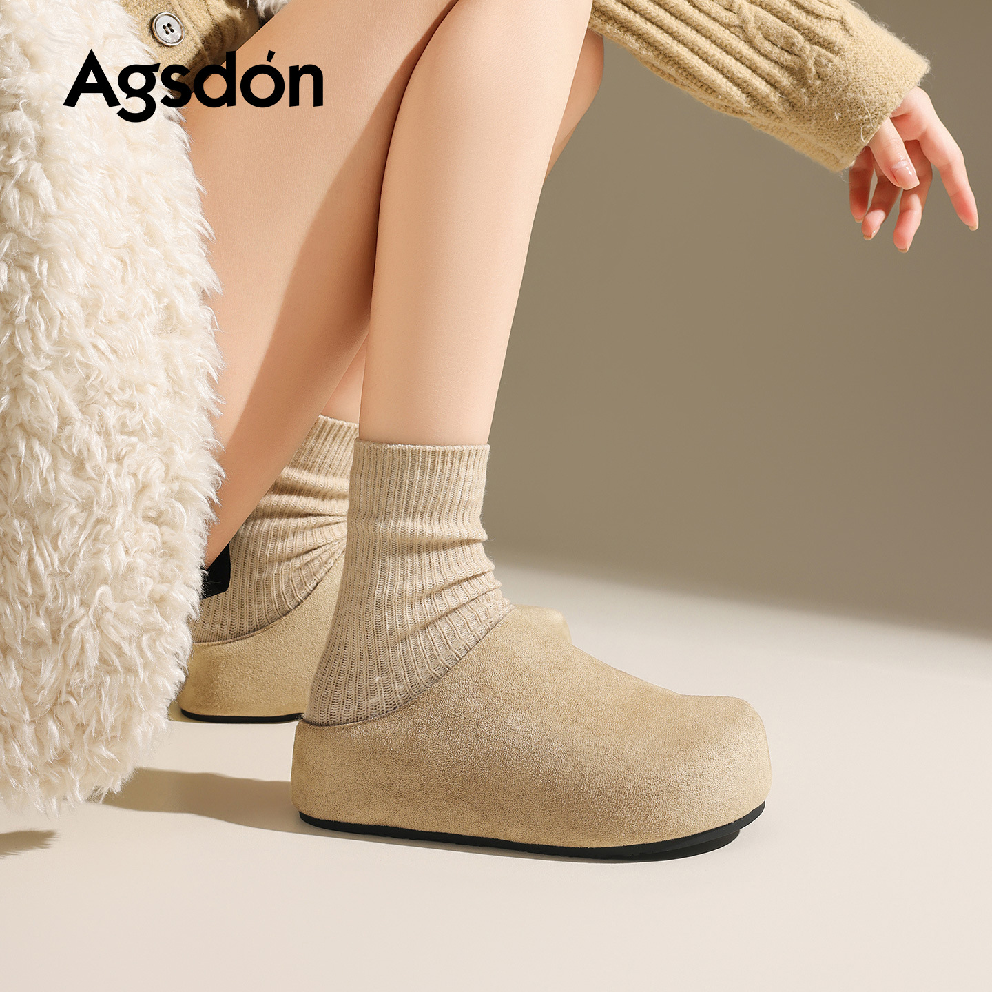 Augu Shi Deng fondo grueso más terciopelo Bocken zapatos para mujeres 2025 nuevo otoño y invierno de peluche con un pedazo de zapatos de algodón medio zapatillas