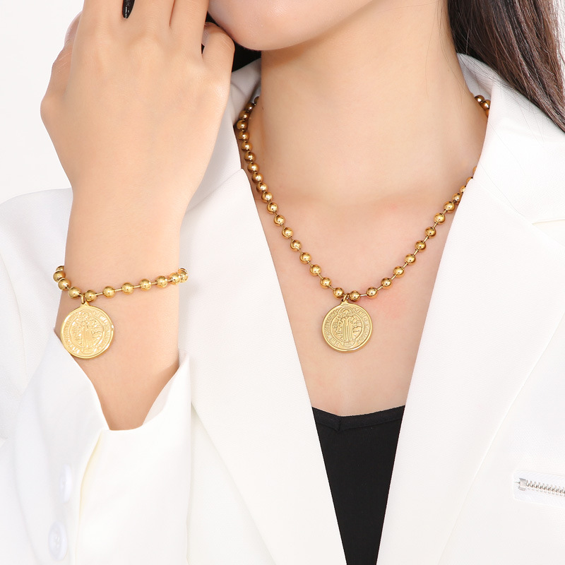304 Stainless Steel Material PVD Coated 18K Gold Plated Human Round Stainless Steel Titanium Steel Simple Style Waterproof Non Tarnish Bracelets Necklace