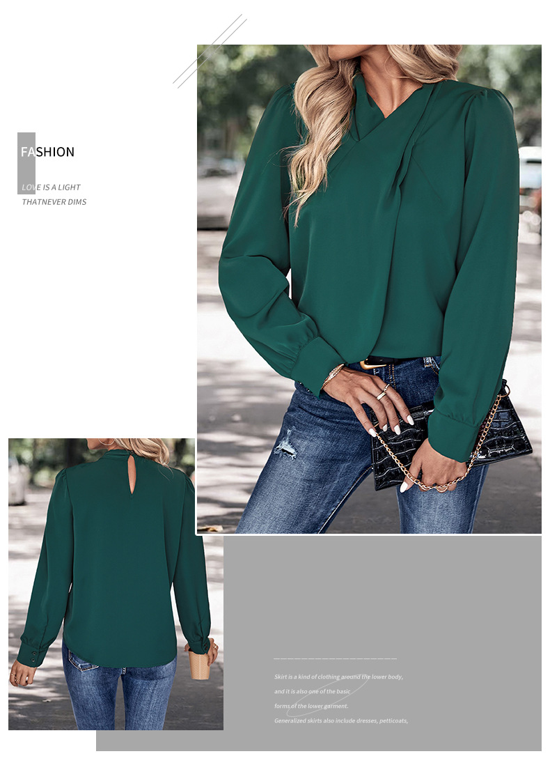 autumn new fashion women's solid color pullover long-sleeved shirt_voghion.com