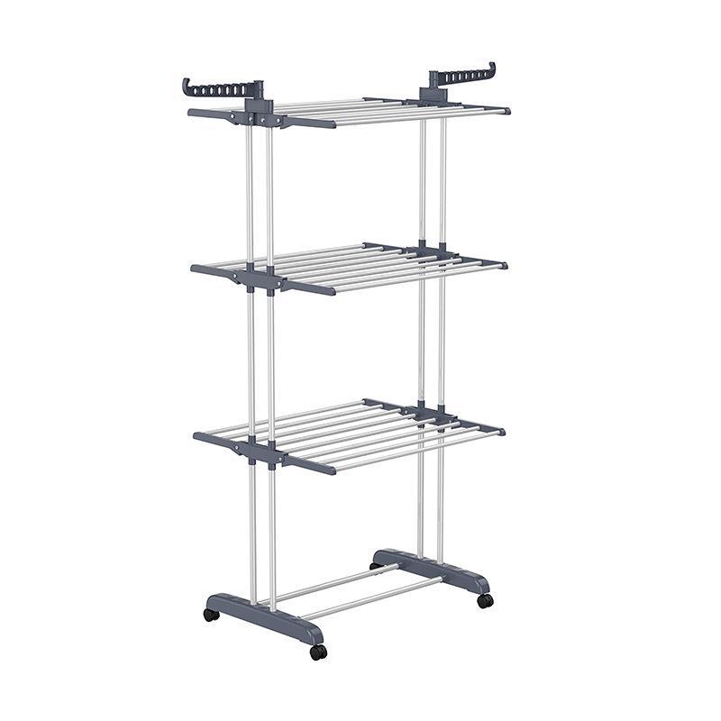 Multi-capa móvil estante de secado toalla estante de secado hogar plegable retráctil piso doble barra de secado rack percha