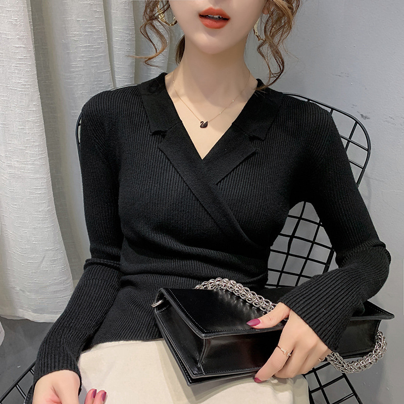 V-Neck Solid Color Base Sweater for Women, New Stylish Slim-Fit Pullover Knit Top for Autumn and Winter V-Neck Solid Color Base Sweater for Women, New Stylish Slim-Fit Pullover Knit Top for Autumn and Winter