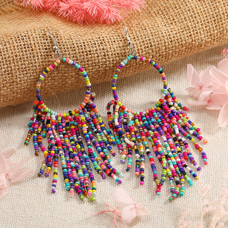 1 Pair Fashion Color Block Alloy Beaded Tassel Women's Earrings display picture 12