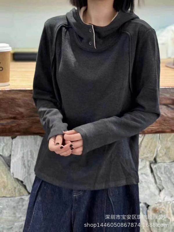 琪镌绘制双面德绒连帽打底衫女冬款时尚宽松百搭显瘦减龄内搭卫衣|undefined