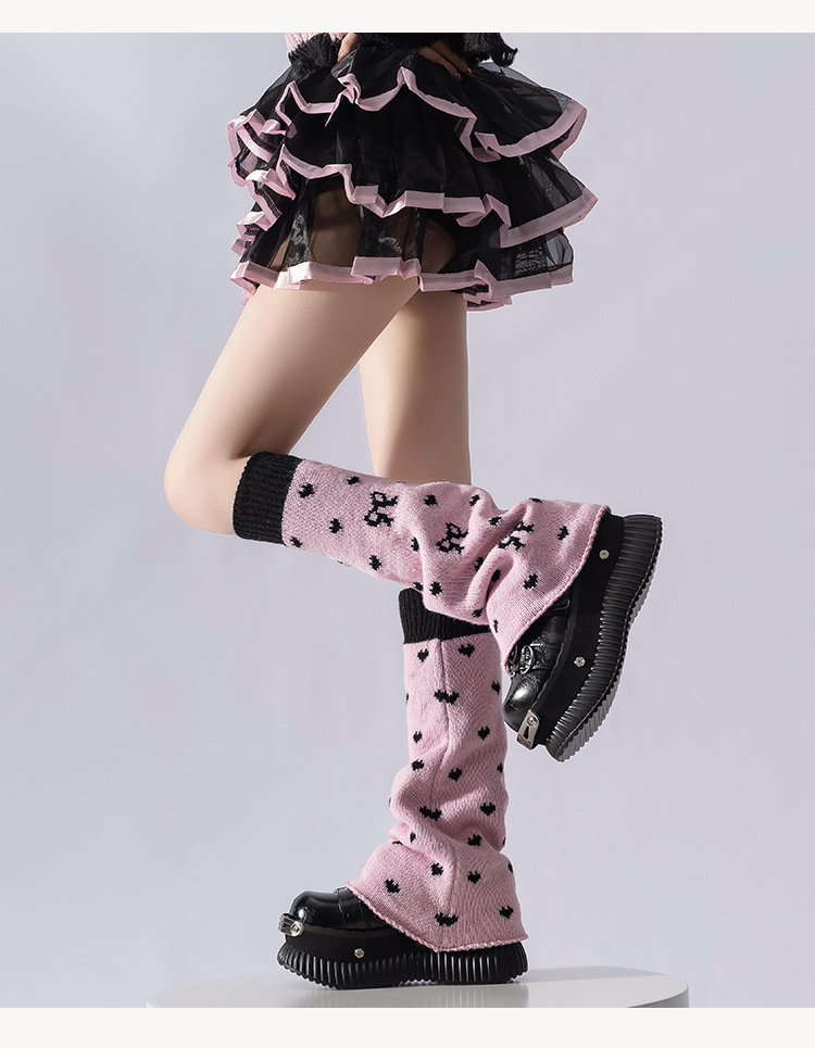 Scaldamuscoli "Scaldamuscoli Y2K con fiocco e cuore – Calzini in maglia reversibili per donna (stampa rosa/stella, taglia unica, stile Sweet Subculture)"_voghion.com