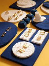 首饰展示架蓝色绒布石膏托板饰品收纳盘珠宝耳环项链陈列拍摄道具