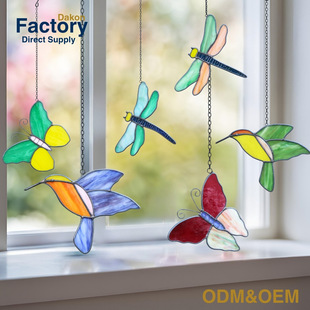 Colored Glass Butterfly Bird Hanging Ornaments Hand-Inlaid Craft Gifts Amazon Best-Selling Glass Light Catcher Customization