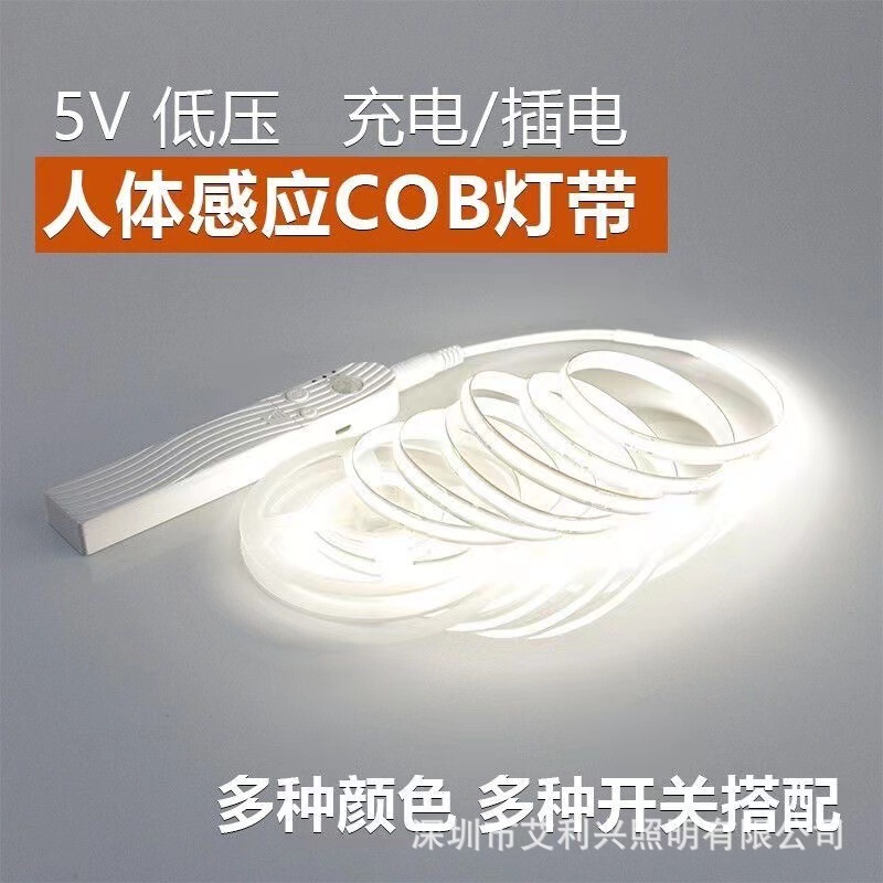 5VCOB lamp with battery box wiring-free led light bar self-adhesive usb charging plug-in intelligent human body induction lamp