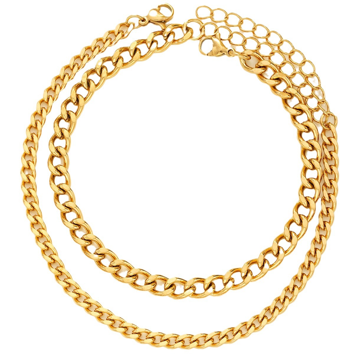 new stainless steel chain bracelet 2-piece set Cuba thickness adjustable men's and women's multi-layer bracelet suit_voghion.com