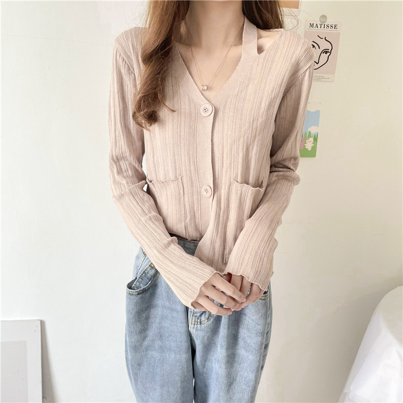 long-sleeved V-neck knitted cardigan nihaostyles clothing wholesale NSFYF85666