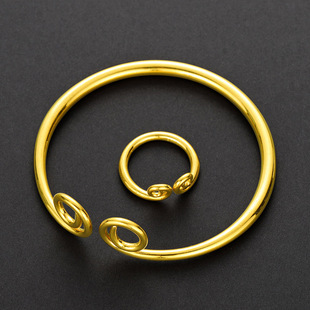 Sand gold glossy tight hoop bracelet ring men and women fashion suit tight hoop curse open mouth jewellery