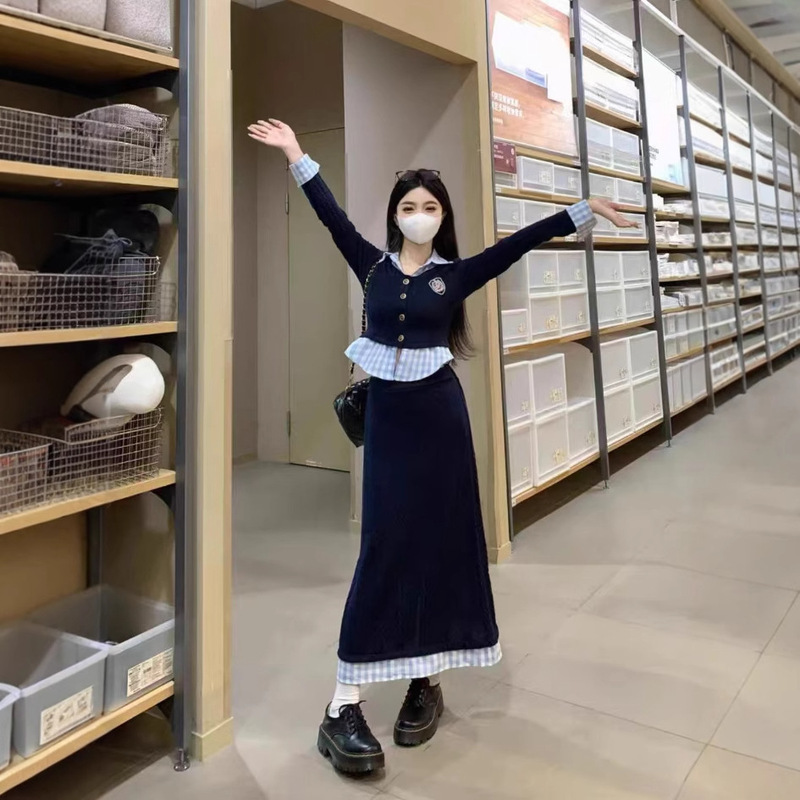 韩系学院风假两件上衣半身裙套装女开春连衣裙穿搭一整套可盐可甜|undefined